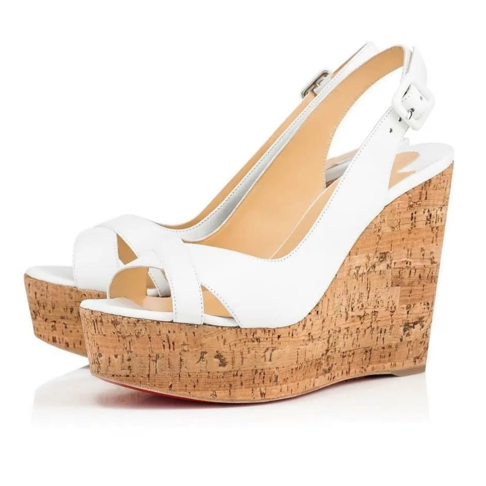 Christian Louboutin Reine De Liege 120 Nappa/Cork Zeppa White Wedge EU41/US10